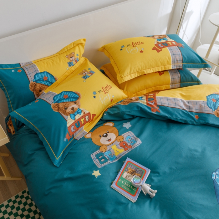 91家纺网 家纺一手货源 找家纺 金爱家 2023新款大版纯棉卡通四件套 新可爱熊