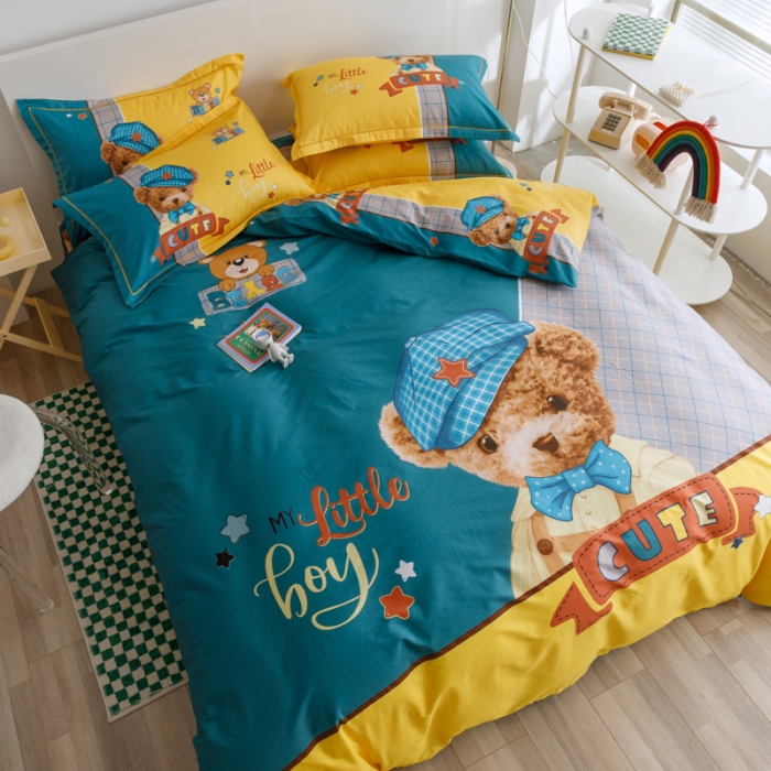 91家纺网 家纺一手货源 找家纺 金爱家 2023新款大版纯棉卡通四件套 新可爱熊