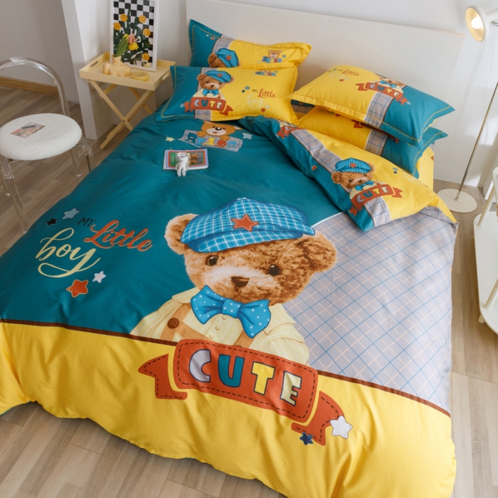 91家纺网 家纺一手货源 找家纺 金爱家 2023新款大版纯棉卡通四件套 新可爱熊