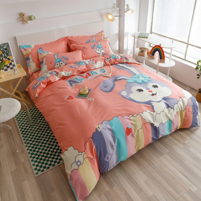 91家纺网 家纺一手货源 找家纺 金爱家 2023新款大版纯棉卡通四件套 星戴露