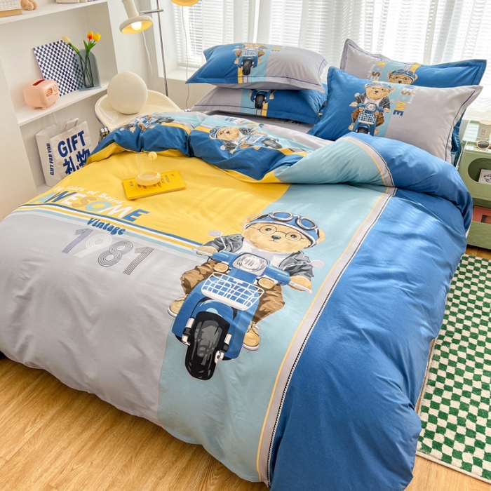 91家纺网 家纺一手货源 找家纺 金爱家 2023新款大版纯棉卡通四件套 熊先生