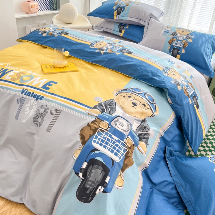 91家纺网 家纺一手货源 找家纺 金爱家 2023新款大版纯棉卡通四件套 熊先生