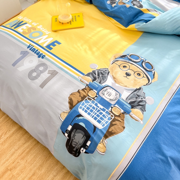 91家纺网 家纺一手货源 找家纺 金爱家 2023新款大版纯棉卡通四件套 熊先生