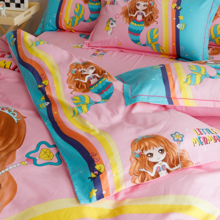 91家纺网 家纺一手货源 找家纺 金爱家 2023新款大版纯棉卡通四件套 美人鱼