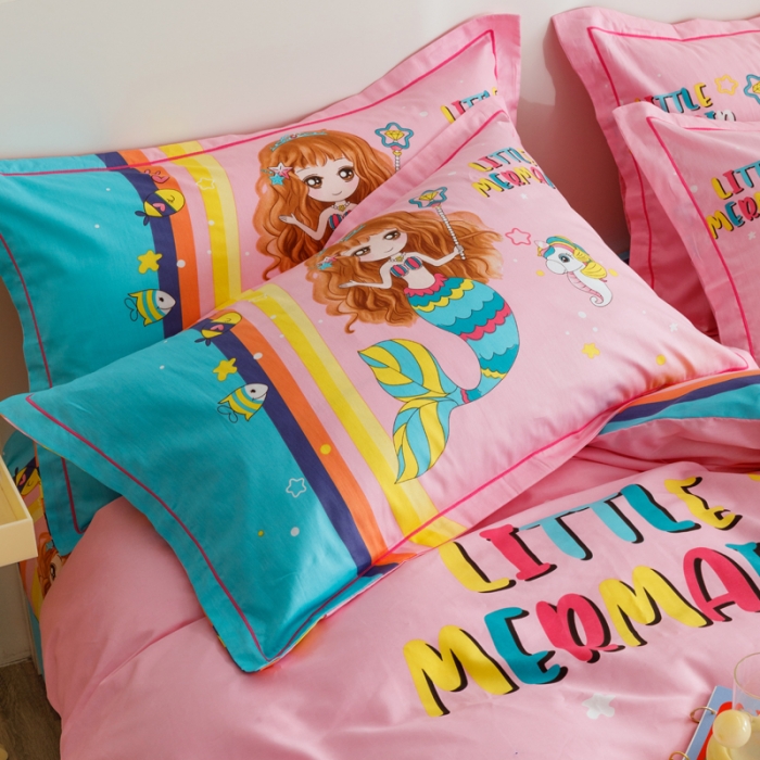 91家纺网 家纺一手货源 找家纺 金爱家 2023新款大版纯棉卡通四件套 美人鱼