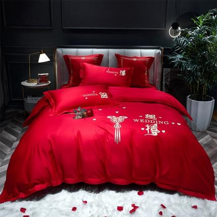 91家纺网 家纺一手货源 找家纺 用心 2022新款婚庆家居爆款刺绣四件套 贺禧