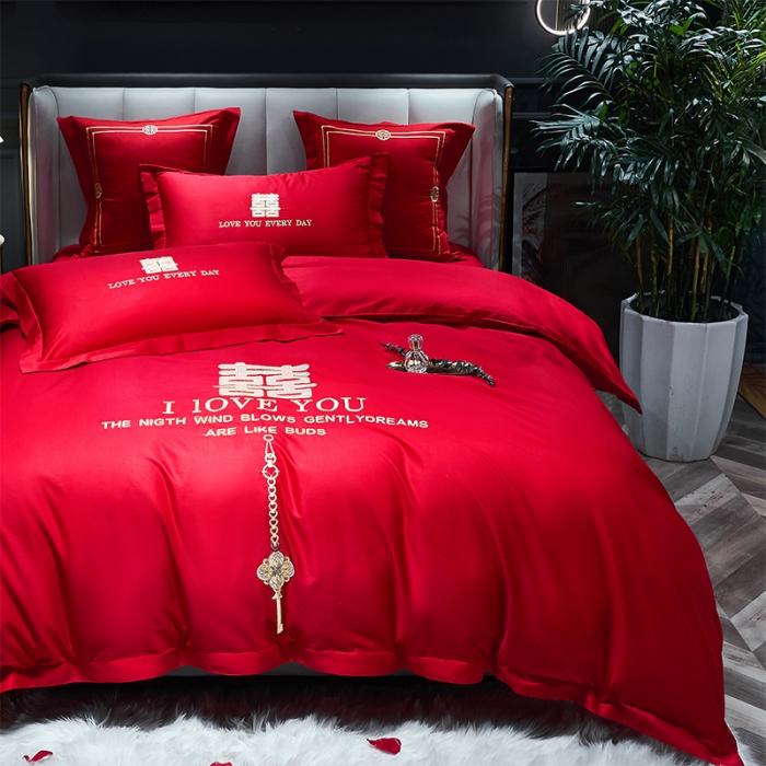 91家纺网 家纺一手货源 找家纺 （总）用心 2022新款婚庆家居爆款刺绣四件套