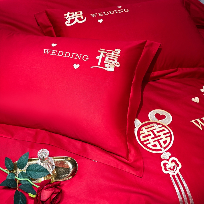 91家纺网 家纺一手货源 找家纺 用心 2022新款婚庆家居爆款刺绣四件套 贺禧