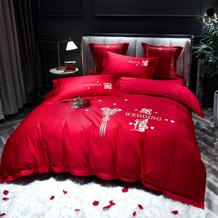 91家纺网 家纺一手货源 找家纺 用心 2022新款婚庆家居爆款刺绣四件套 贺禧