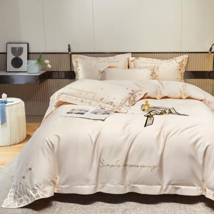 91家纺网 家纺一手货源 找家纺 总爱缦 2022新款100支长绒棉贡缎刺绣宽边四件套耀影系列