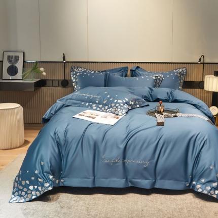 91家纺网 家纺一手货源 找家纺 总爱缦 2022新款100支长绒棉贡缎刺绣宽边四件套耀影系列