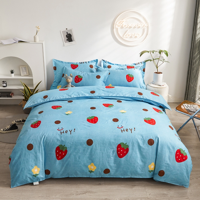 91家纺网 家纺一手货源 找家纺 优家居 2023新款植物羊绒四件套 开心草莓