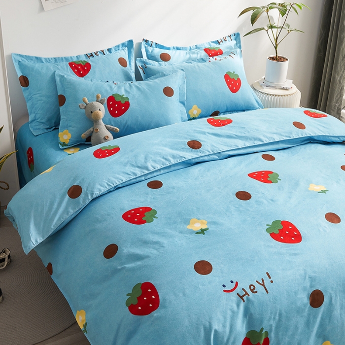 91家纺网 家纺一手货源 找家纺 优家居 2023新款植物羊绒四件套 开心草莓