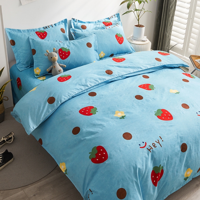 91家纺网 家纺一手货源 找家纺 优家居 2023新款植物羊绒四件套 开心草莓