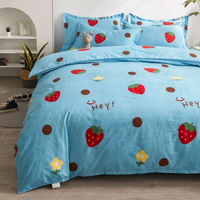 91家纺网 家纺一手货源 找家纺 优家居 2023新款植物羊绒四件套 开心草莓