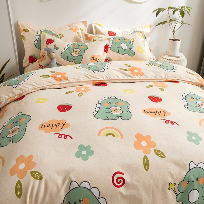 91家纺网 家纺一手货源 找家纺 优家居 2023新款植物羊绒四件套 恐龙乐园