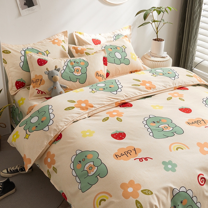 91家纺网 家纺一手货源 找家纺 优家居 2023新款植物羊绒四件套 恐龙乐园