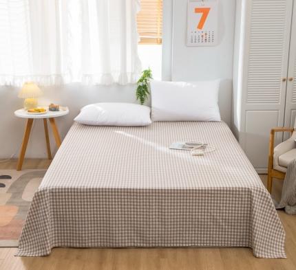 简色坊2023新款色织水洗棉全棉套件—a版单床单 咖小格