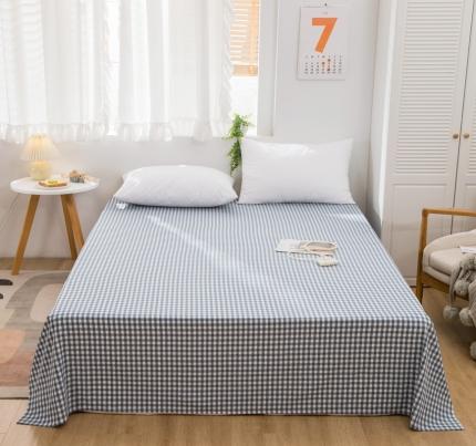 简色坊2023新款色织水洗棉全棉套件—a版单床单 蓝小格