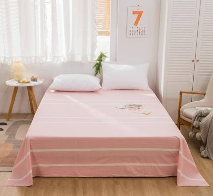 简色坊2023新款色织水洗棉全棉套件—a版单床单 时尚条纹-粉