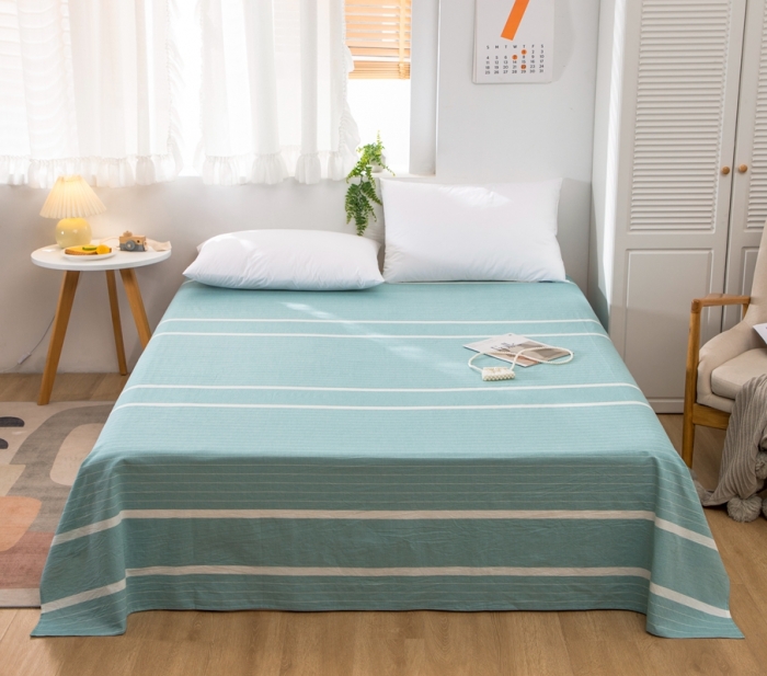 91家纺网 家纺一手货源 找家纺 简色坊2023新款色织水洗棉全棉套件—a版单床单 时尚条纹-兰