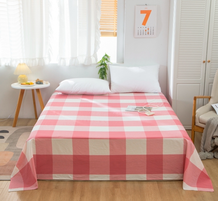 91家纺网 家纺一手货源 找家纺 简色坊2023新款色织水洗棉全棉套件—a版单床单 优雅格调-粉