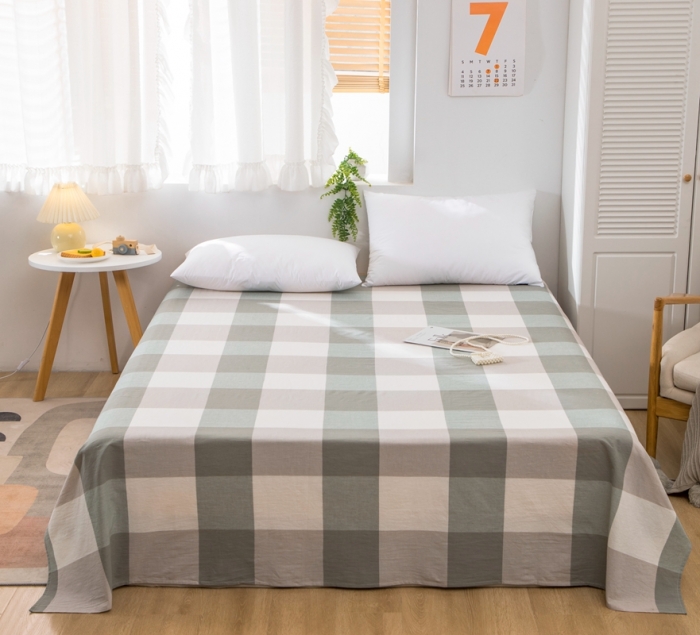 91家纺网 家纺一手货源 找家纺 简色坊2023新款色织水洗棉全棉套件—a版单床单 优雅格调-绿
