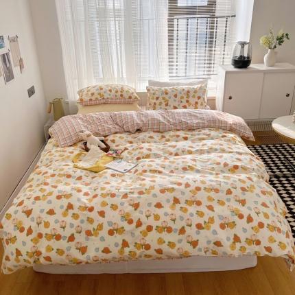 91家纺网 家纺一手货源 找家纺 （总）希文 2022新款全棉印花四件套-繁花系列 七色槿