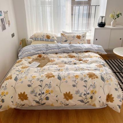 91家纺网 家纺一手货源 找家纺 （总）希文 2022新款全棉印花四件套-繁花系列 七色槿