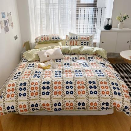 91家纺网 家纺一手货源 找家纺 （总）希文 2022新款全棉印花四件套-繁花系列 七色槿