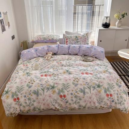 91家纺网 家纺一手货源 找家纺 （总）希文 2022新款全棉印花四件套-繁花系列 七色槿