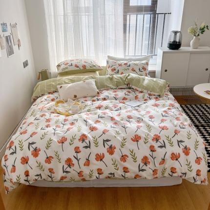 91家纺网 家纺一手货源 找家纺 （总）希文 2022新款全棉印花四件套-繁花系列 七色槿