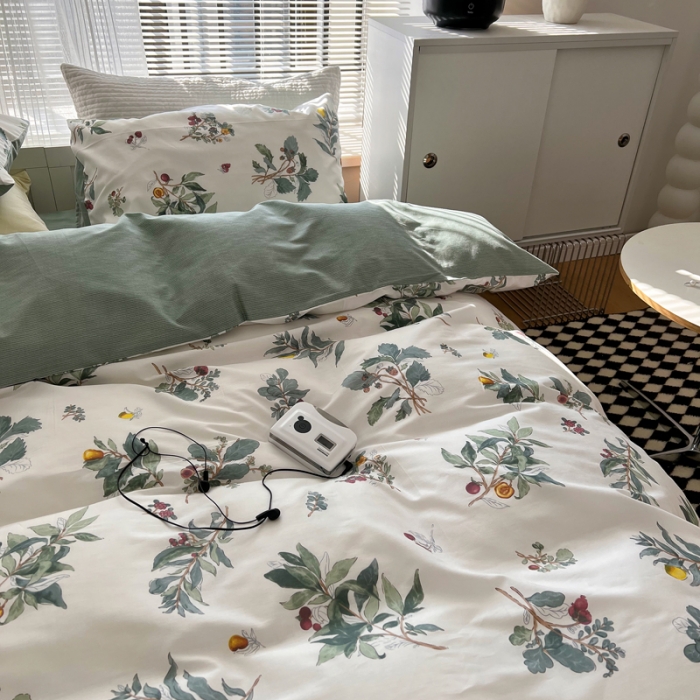 91家纺网 家纺一手货源 找家纺 希文 2022新款全棉印花四件套-繁花系列 南栀