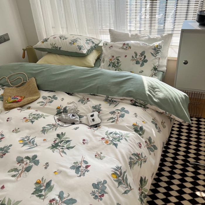 91家纺网 家纺一手货源 找家纺 希文 2022新款全棉印花四件套-繁花系列 南栀