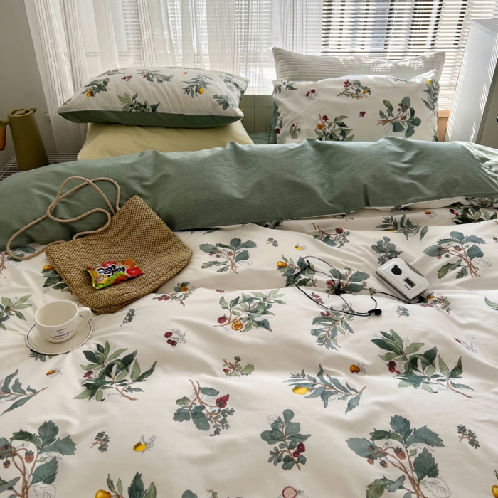 91家纺网 家纺一手货源 找家纺 希文 2022新款全棉印花四件套-繁花系列 南栀