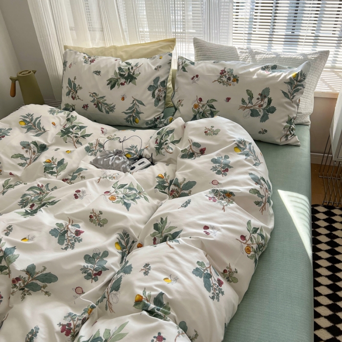 91家纺网 家纺一手货源 找家纺 希文 2022新款全棉印花四件套-繁花系列 南栀