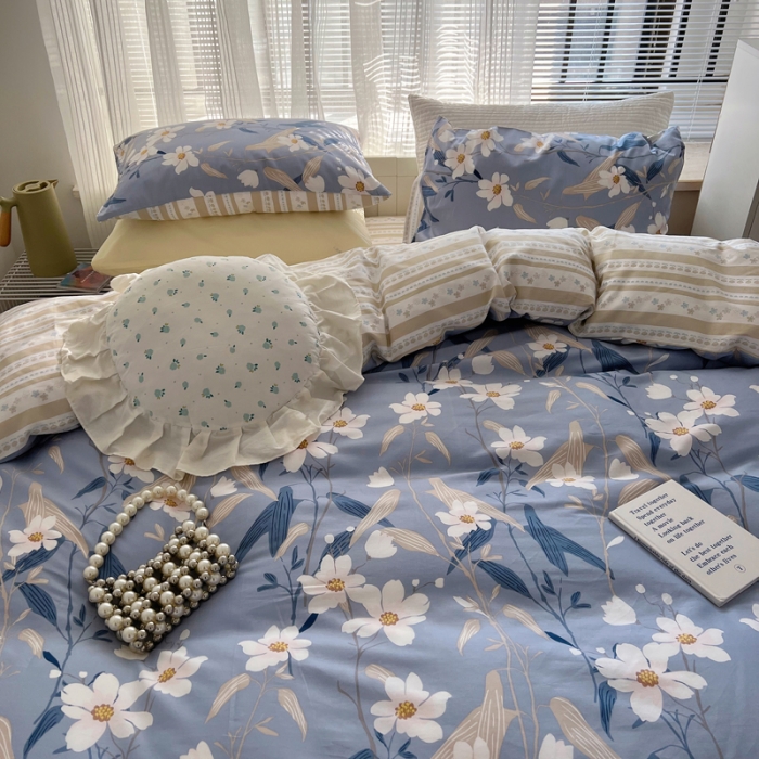 91家纺网 家纺一手货源 找家纺 希文 2022新款全棉印花四件套-繁花系列 塞纳