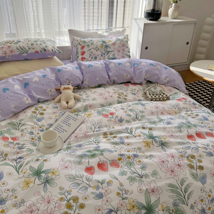 91家纺网 家纺一手货源 找家纺 希文 2022新款全棉印花四件套-繁花系列 甜心
