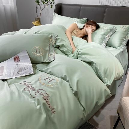 91家纺网 家纺一手货源 找家纺 莱登卡奴 2022新款全棉千鸟格轻奢风四件套 格调-薄荷绿