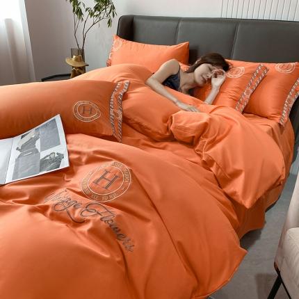 91家纺网 家纺一手货源 找家纺 莱登卡奴 2022新款全棉千鸟格轻奢风系列四件套 格调-橙黄