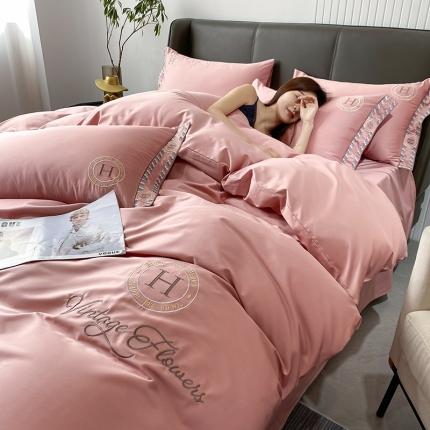 91家纺网 家纺一手货源 找家纺 莱登卡奴 2022新款全棉千鸟格轻奢风系列四件套 格调-豆沙