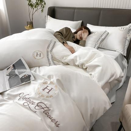 91家纺网 家纺一手货源 找家纺 莱登卡奴 2022新款全棉千鸟格轻奢风四件套 格调-贵族白