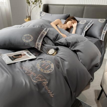 91家纺网 家纺一手货源 找家纺 莱登卡奴 2022新款全棉千鸟格轻奢风系列四件套 格调-深灰