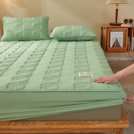 居眠 2022新款原棉本色大豆纤维夹棉床笠 方格纹-豆绿