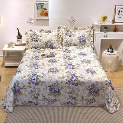 宝齐莱 2022新款13372韩版全棉印花单床单 满园芳华-蓝-1