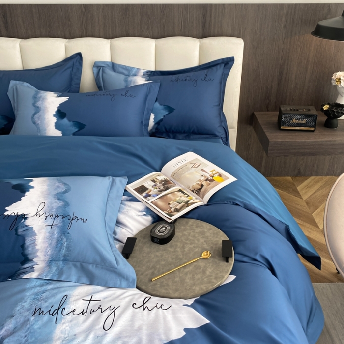 91家纺网 家纺一手货源 找家纺 魅都100阿克苏长绒棉数码印花四件套 星辰大海深蓝