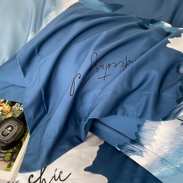 91家纺网 家纺一手货源 找家纺 魅都100阿克苏长绒棉数码印花四件套 星辰大海深蓝