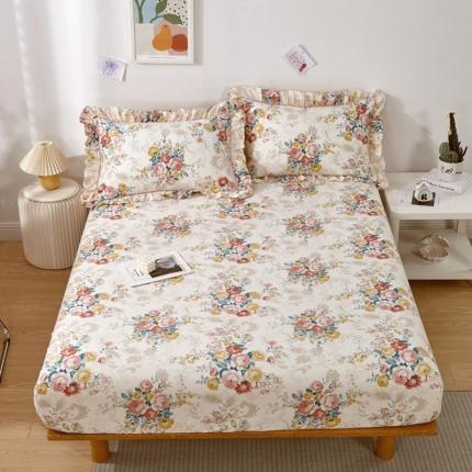 91家纺网 家纺一手货源 找家纺 宝齐莱 2022新款13372韩版全棉印花单床笠 满园芳华-玉