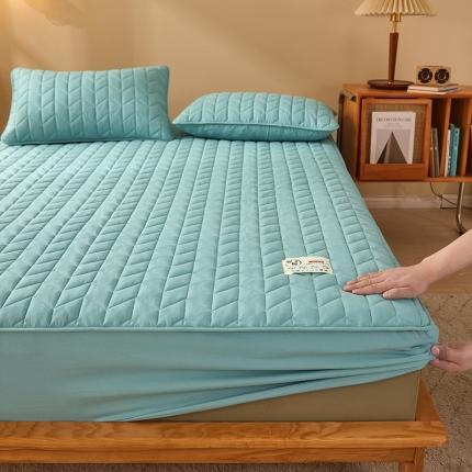 居眠 2022新款原棉本色大豆纤维夹棉床笠 人字纹-水蓝