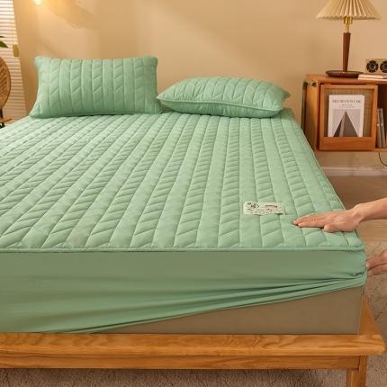 居眠 2022新款原棉本色大豆纤维夹棉床笠 人字纹-豆绿